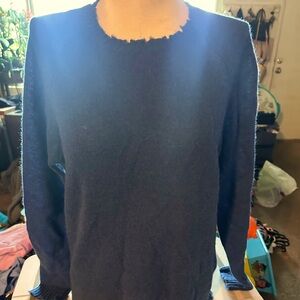 Cotton cashmere freyed edge sweater